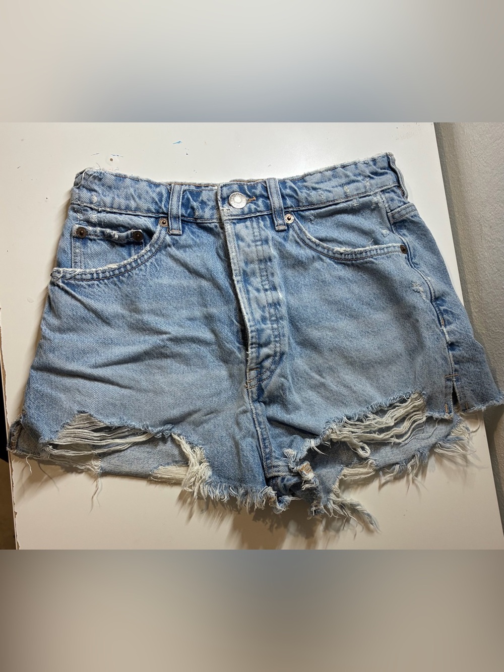 Zara Light Blue Distressed Denim Cutoff Shorts